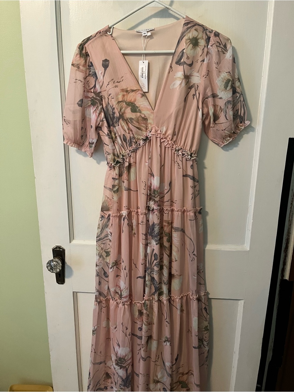 NWT Baltic Born Santorini Floral Tiered Ruffle Maxi Dress Pink XS